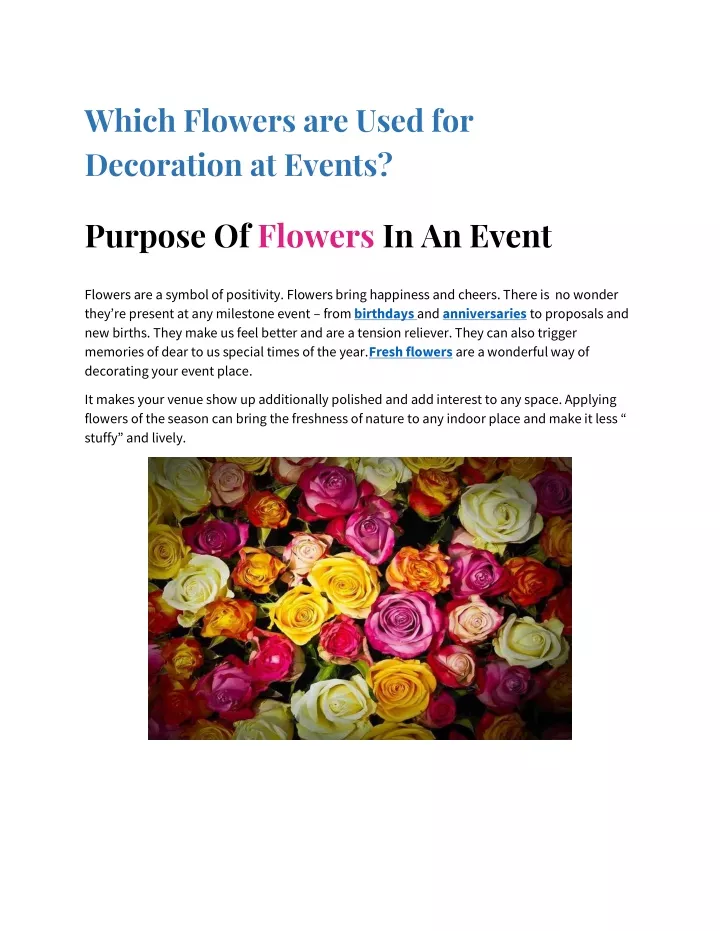 which flowers are used for decoration at events