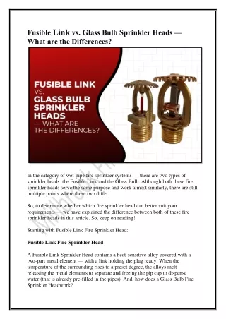 Fusible Link vs. Glass Bulb Sprinkler Heads — What are the Differences?