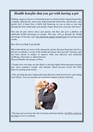 health benefits that you get with having a pet