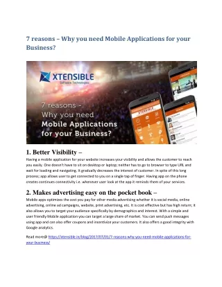 7 reasons – Why you need Mobile Applications for your Business