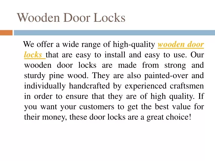 PPT - Wooden Door Locks PowerPoint Presentation, Free Download - ID ...