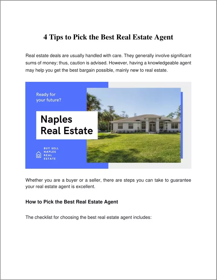 4 tips to pick the best real estate agent