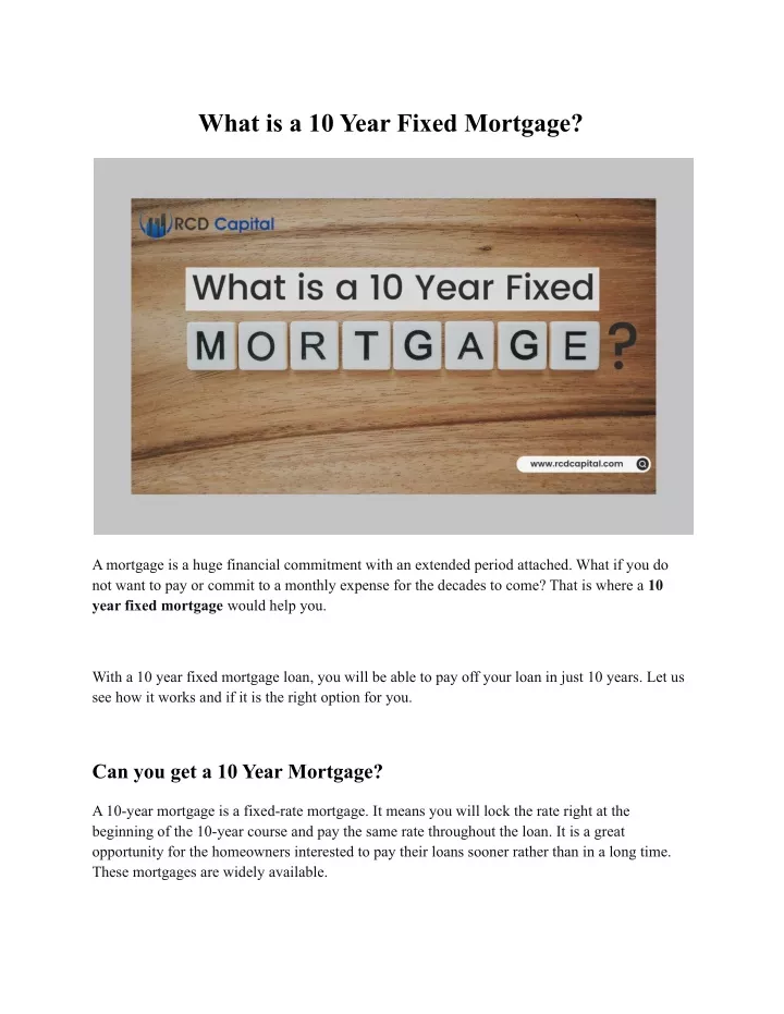 what is a 10 year fixed mortgage