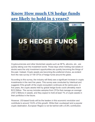 Know How much US hedge funds are likely to hold in 5 years