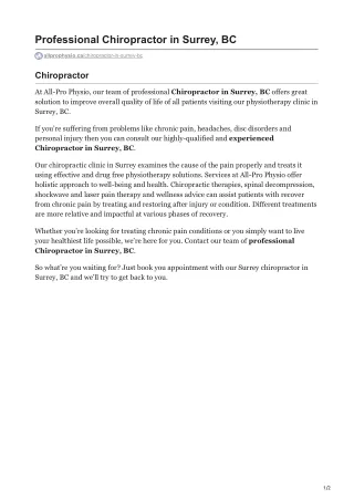 Surrey BC Chiropractor Specialist 2022