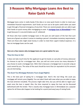 3 Reasons Why Mortgage Loans Are Best to Raise Quick Funds