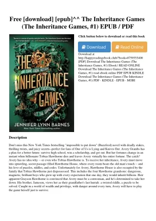 Free [download] [epub]^^ The Inheritance Games (The Inheritance Games  #1) EPUB