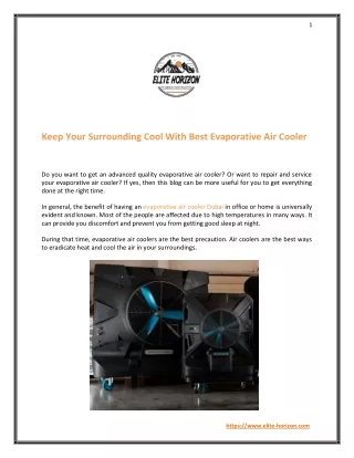 Keep Your Surrounding Cool With Best Evaporative Air Cooler