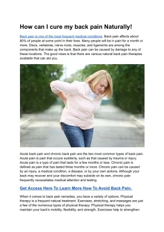 How can I cure my back pain Naturally!