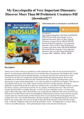<^R.E.A.D.^> My Encyclopedia of Very Important Dinosaurs Discover More Than 80 P