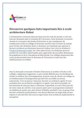 Découvrez quelques faits importants liés à ecole architecture Rabat