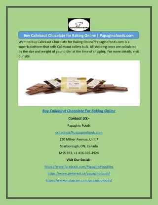 Buy Callebaut Chocolate for Baking Online | Papaginofoods.com