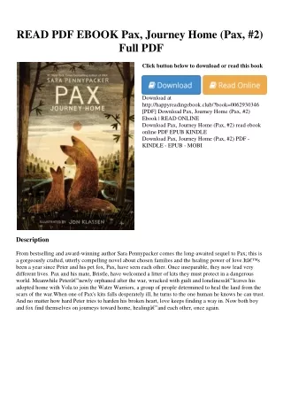 READ PDF EBOOK Pax  Journey Home (Pax  #2) Full PDF
