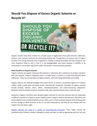 Should You Dispose of Excess Organic Solvents or Recycle It