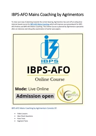 IBPS-AFO Mains Coaching