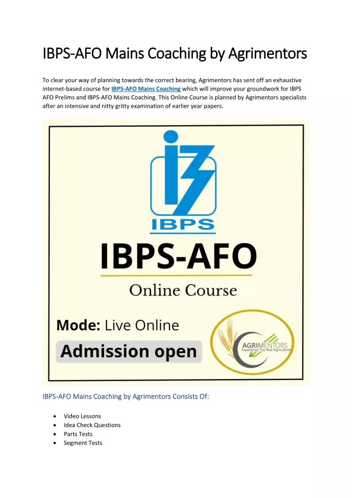 ibps ibps afo mains coaching by agrimentors