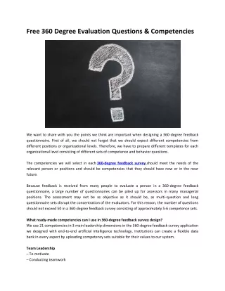 Free 360 Degree Evaluation Questions and Competencies