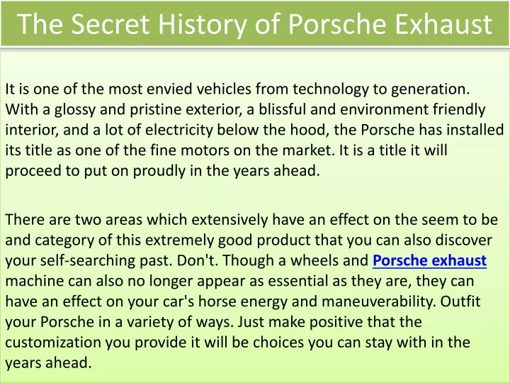 the secret history of porsche exhaust