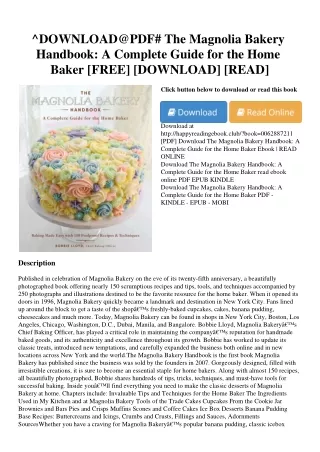 ^DOWNLOAD@PDF# The Magnolia Bakery Handbook A Complete Guide for the Home Baker