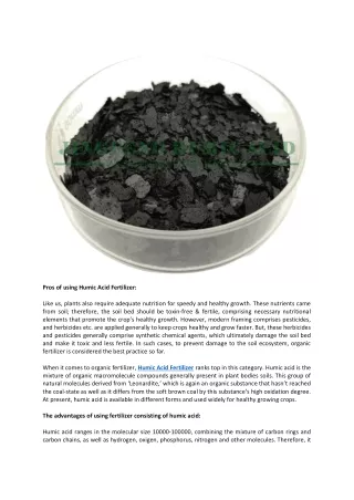 pros of using humic acid fertilizer like