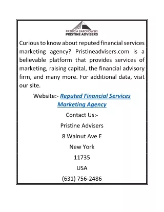 Reputed Financial Services Marketing Agency  Pristineadvisers.com