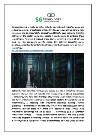 Reliable It Server Management Services in Houston  S6technologies.com