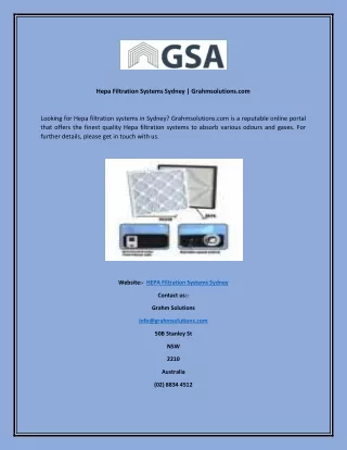 Hepa Filtration Systems Sydney  Grahmsolutions