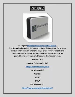 Building Automation Control Devices | Creativetechnologies.it