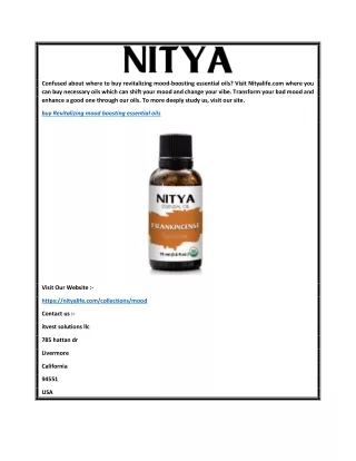 Buy Revitalizing Mood Boosting Essential Oils  Nityalife.com