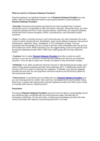 What to Look for in Payment Gateway Providers