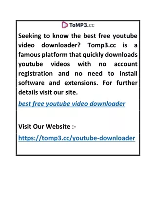 Best Free Youtube Video Downloader  Tomp3.cc