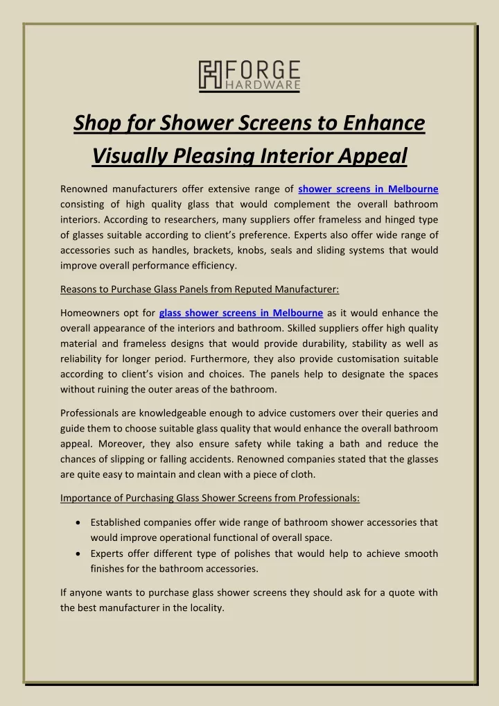 shop for shower screens to enhance visually