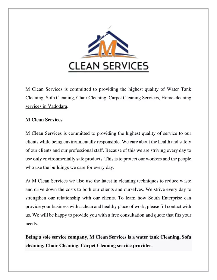 m clean services is committed to providing