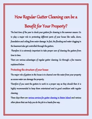 How Regular Gutter Cleaning can be a Benefit for Your Property?