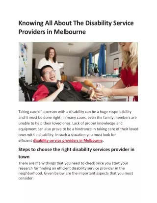 Knowing All About The Disability Service Providers in Melbourne