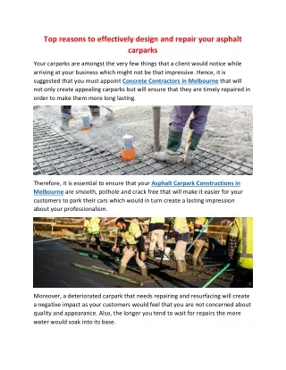 Top reasons to effectively design and repair your asphalt carparks