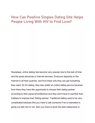 How Can Positive Singles Dating Site Helps People Living With HIV to Find Love
