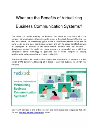 NetsTek - What are the Benefits of Virtualizing Business Communication Systems.
