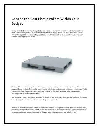 choose the best plastic pallets within your