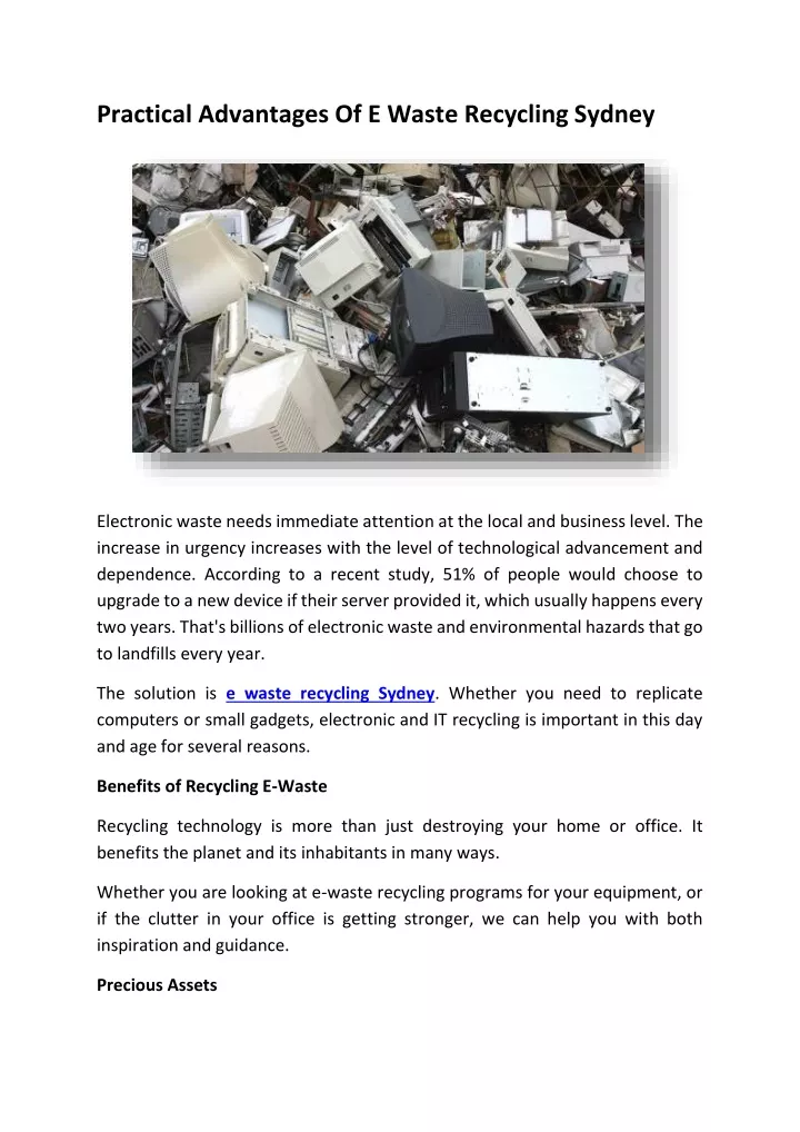 practical advantages of e waste recycling sydney