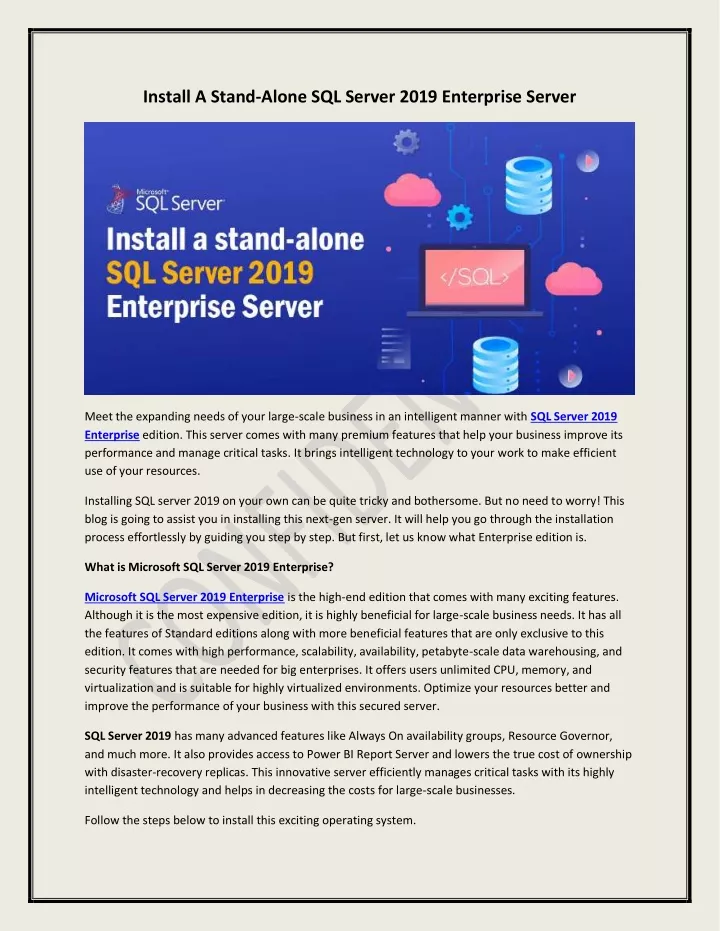 install a stand alone sql server 2019 enterprise