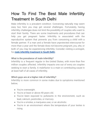 How To Find The Best Male Infertility Treatment In South Delhi
