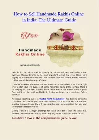 Guide to Sell Handmade Rakhis Online in India