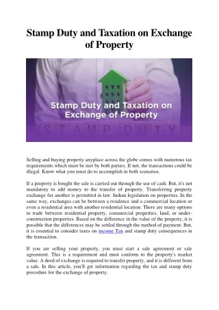 Stamp Duty and Taxation on Exchange of Property-converted
