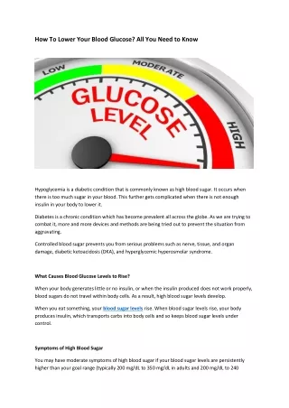 How to Lower Your Blood Glucose using Best Glucometer