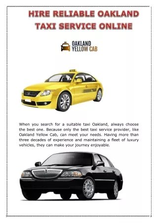 HIRE RELIABLE OAKLAND TAXI SERVICE ONLINE