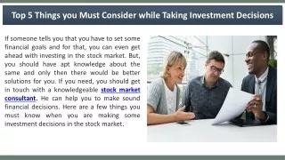 Top 5 Things you Must Consider while Taking Investment Decisions