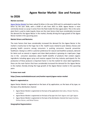 agave nectar market size and forecast to 2026