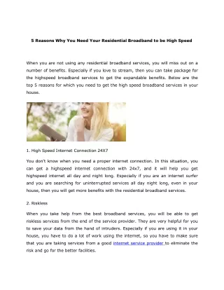 5 reasons why you need your residential broadband