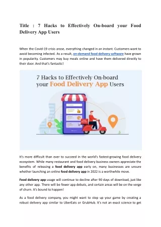7 Hacks to Effectively On-board your Food Delivery App Users